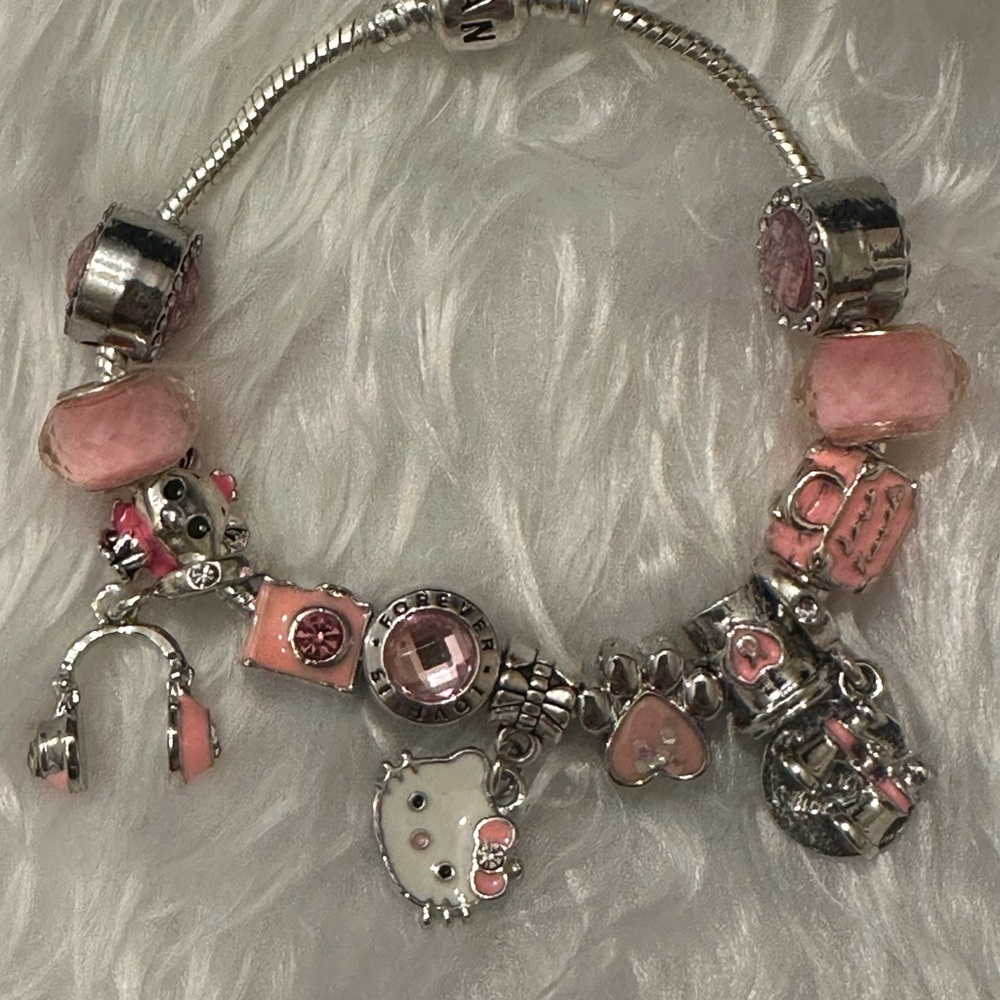 New  Pink and Silver Charm Bracelet Set